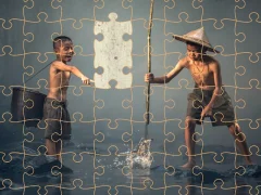 Gêm Children Fishing Teamwork Jigsaw ar-lein