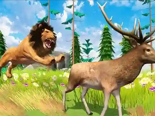 Gêm Realistic Lion Hunting Animal 2024 ar-lein