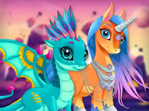 Gêm Cute Unicorns And Dragons Puzzle ar-lein