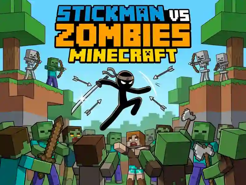 Gêm Stickman vs Zombies Minecraft ar-lein