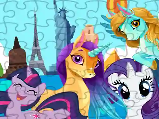 Gêm Unicorns Travel The World Puzzle ar-lein