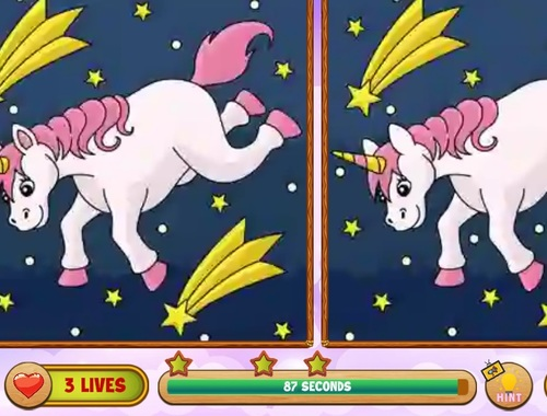 Gêm Unicorn yn dod o hyd i'r gwahaniaethau  ar-lein