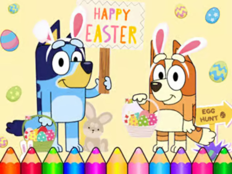 Gêm Llyfr Lliwio: Pasg Hapus Bluey  ar-lein