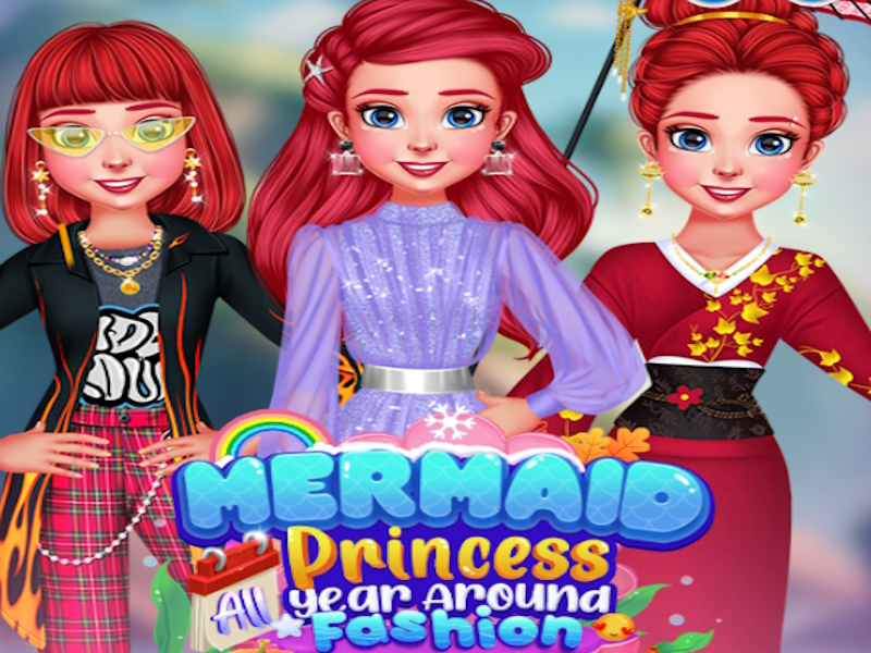 Gêm Mermaid Princess trwy'r flwyddyn o amgylch ffasiwn ar-lein