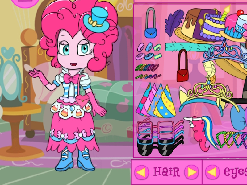 Gêm Mae fy merlen fach Equestria Merched Pinkie Pie yn gwisgo i fyny ar-lein