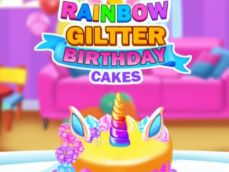 Gêm Cacennau pen-blwydd glitter enfys ar-lein